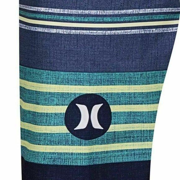 Hurley Kids' Boys' Youth Striped Logo Boardshorts  Navy Lime 18 - Picture 5 of 7